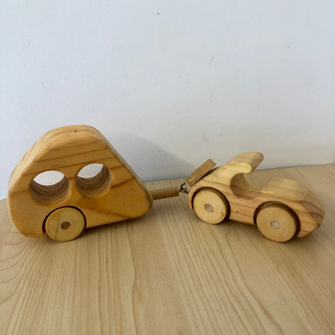 Handmade Wooden Vehicle | Rustic Car & Caravan